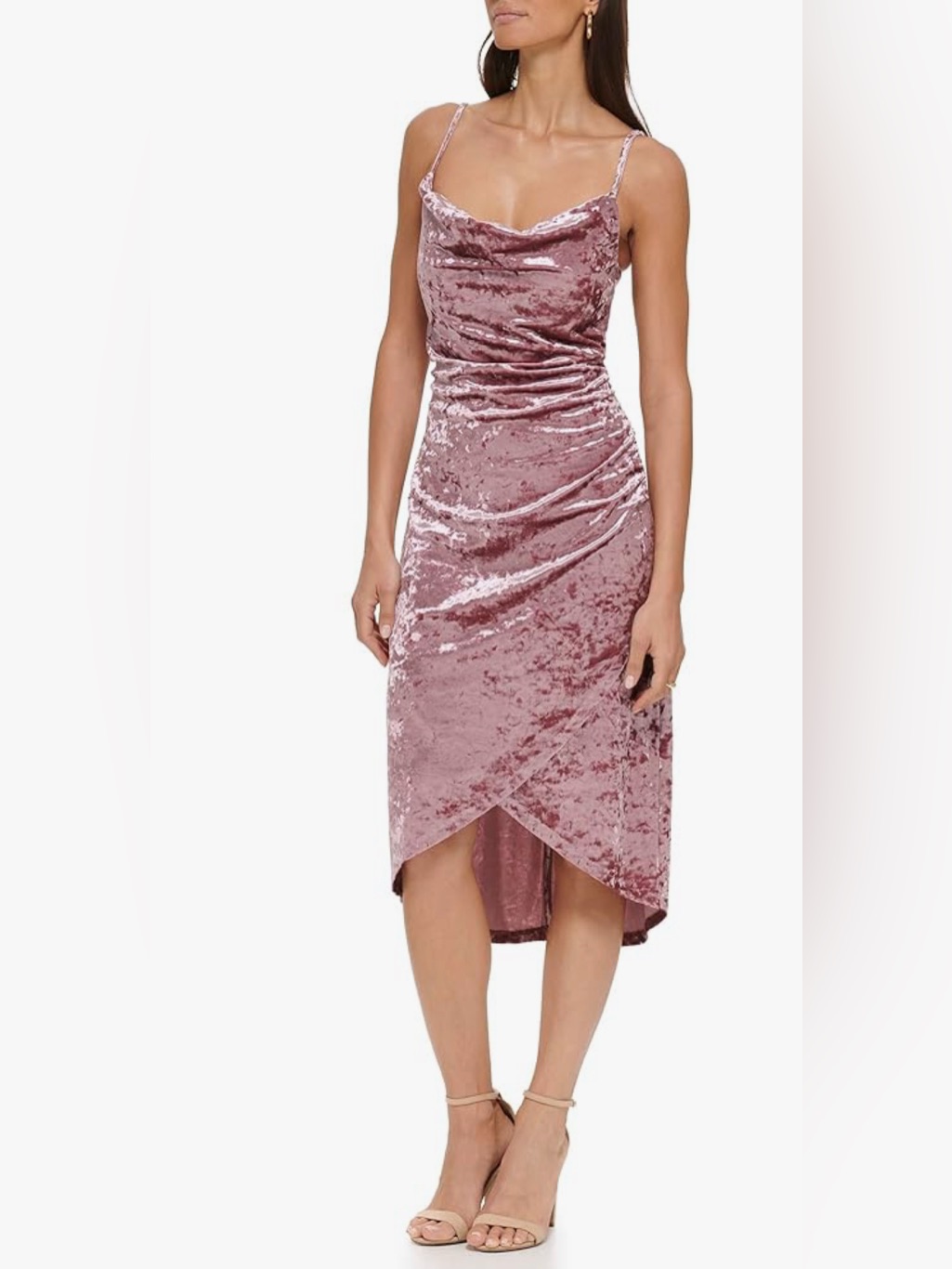 Nwt Guess Women's Crushed Velvet Pink Mauve Cowl Neck Slip Dress Size 14
